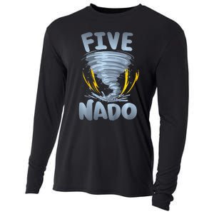 Five Nado Warning 5th Birthday Tornado Themed Birthday Cooling Performance Long Sleeve Crew