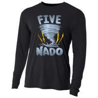 Five Nado Warning 5th Birthday Tornado Themed Birthday Cooling Performance Long Sleeve Crew