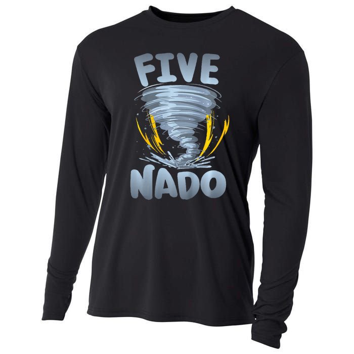 Five Nado Warning 5th Birthday Tornado Themed Birthday Cooling Performance Long Sleeve Crew