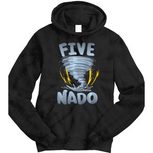 Five Nado Warning 5th Birthday Tornado Themed Birthday Tie Dye Hoodie