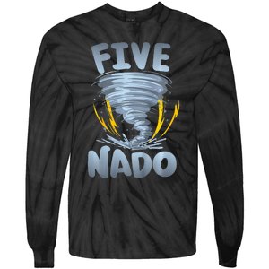 Five Nado Warning 5th Birthday Tornado Themed Birthday Tie-Dye Long Sleeve Shirt