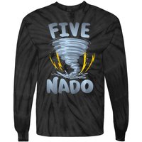 Five Nado Warning 5th Birthday Tornado Themed Birthday Tie-Dye Long Sleeve Shirt