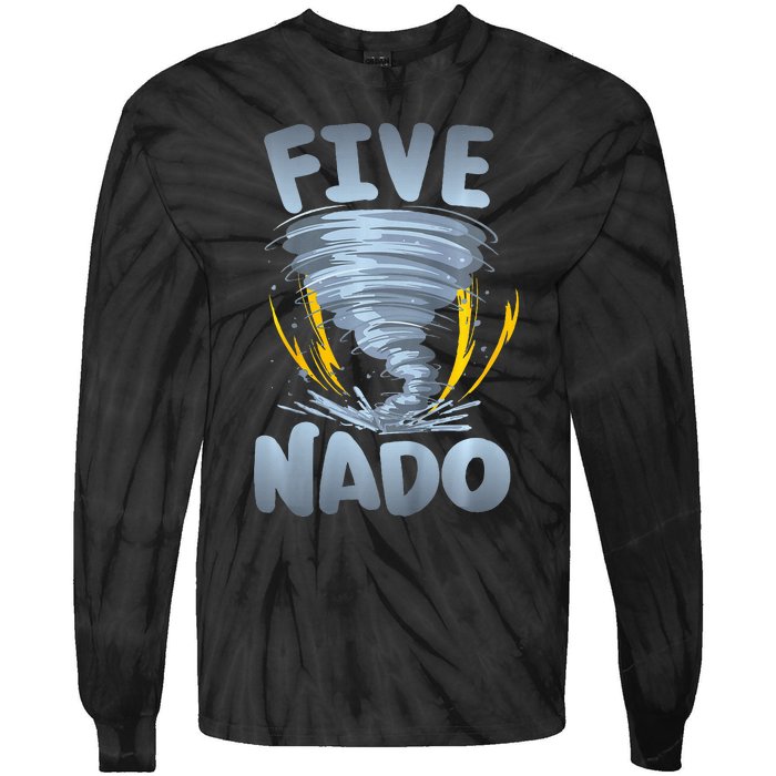 Five Nado Warning 5th Birthday Tornado Themed Birthday Tie-Dye Long Sleeve Shirt