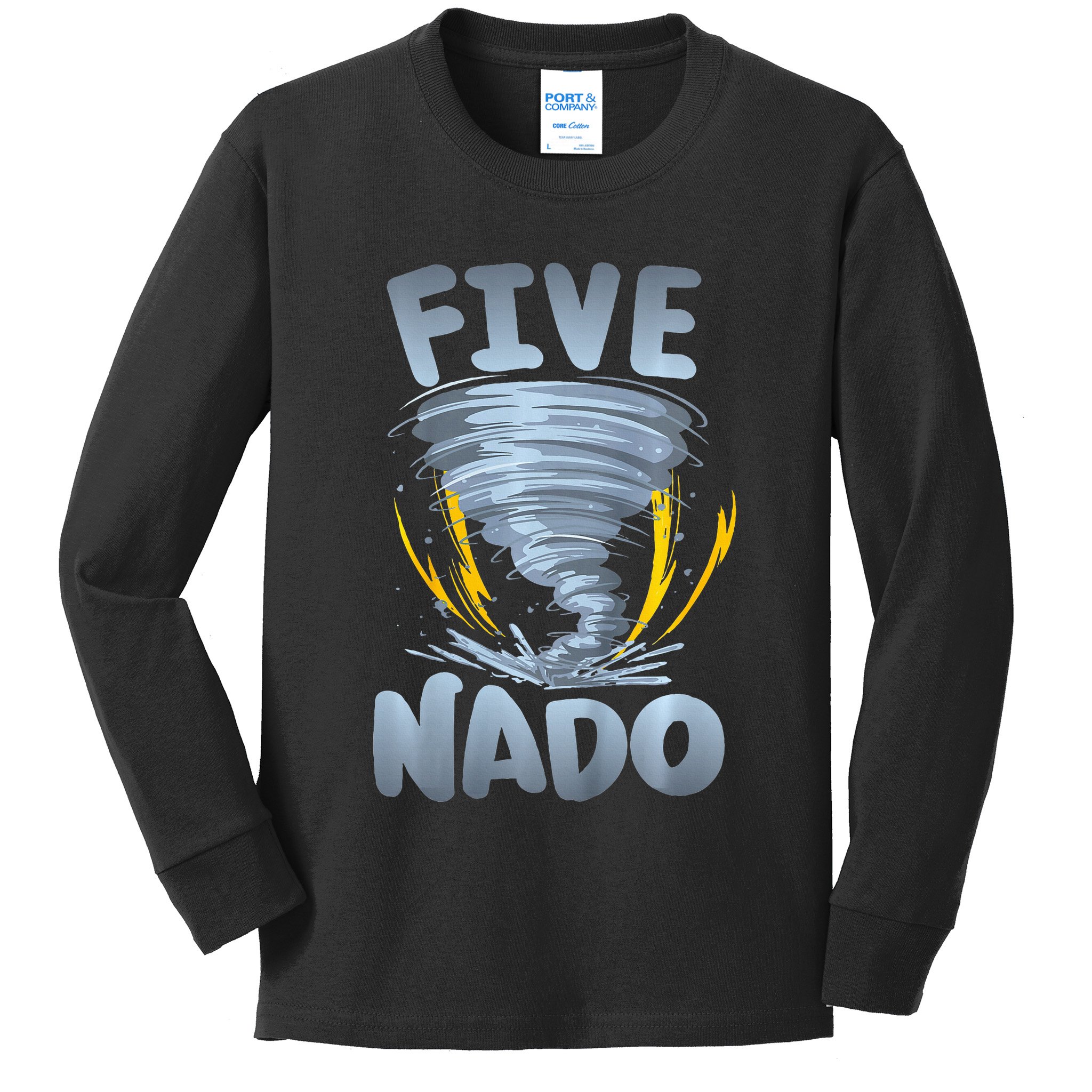 Five Nado Warning 5th Birthday Tornado Themed Birthday Kids Long Sleeve Shirt