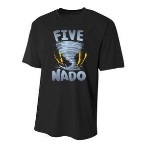 Five Nado Warning 5th Birthday Tornado Themed Birthday Youth Performance Sprint T-Shirt