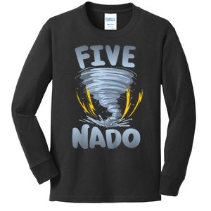 Five Nado Warning 5th Birthday Tornado Themed Birthday Kids Long Sleeve Shirt