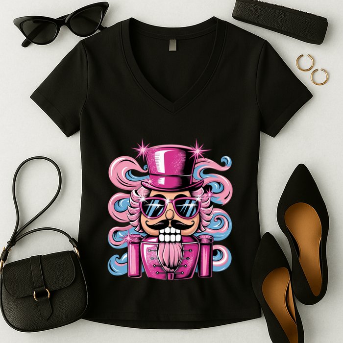 Funny Nutcracker Whats Crackin Christmas Celebration Women's V-Neck T-Shirt