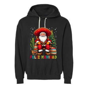 Feliz Navidad Xmas Santa Sombrero Mexican Women Garment-Dyed Fleece Hoodie