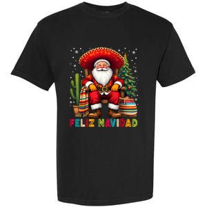 Feliz Navidad Xmas Santa Sombrero Mexican Women Garment-Dyed Heavyweight T-Shirt