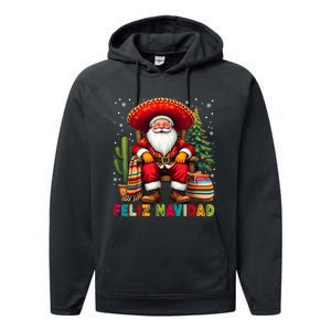 Feliz Navidad Xmas Santa Sombrero Mexican Women Performance Fleece Hoodie