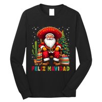 Feliz Navidad Xmas Santa Sombrero Mexican Women Long Sleeve Shirt