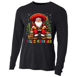 Feliz Navidad Xmas Santa Sombrero Mexican Women Cooling Performance Long Sleeve Crew