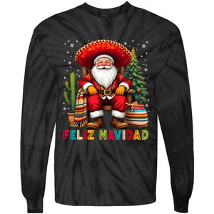 Feliz Navidad Xmas Santa Sombrero Mexican Women Tie-Dye Long Sleeve Shirt