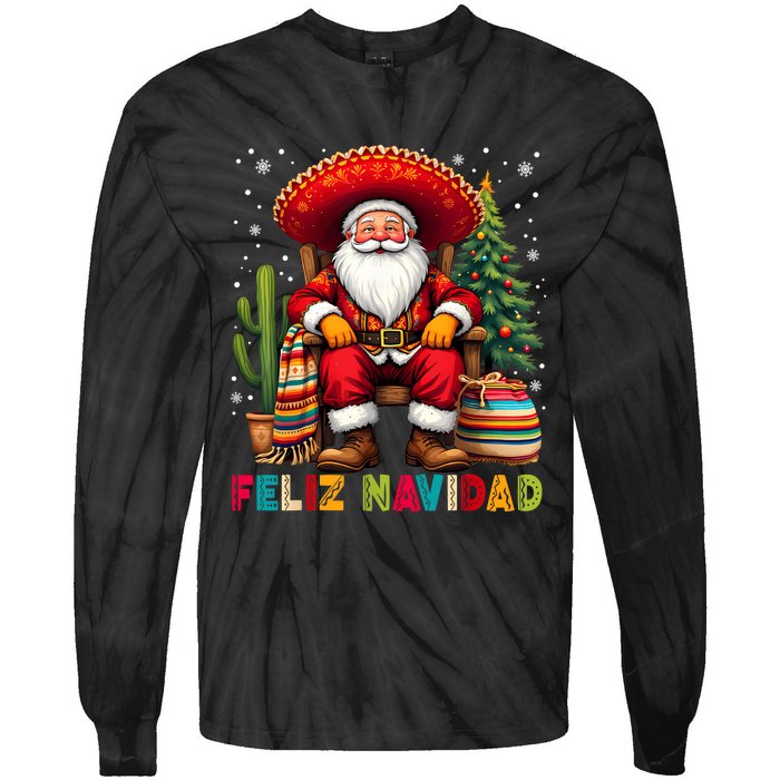 Feliz Navidad Xmas Santa Sombrero Mexican Women Tie-Dye Long Sleeve Shirt