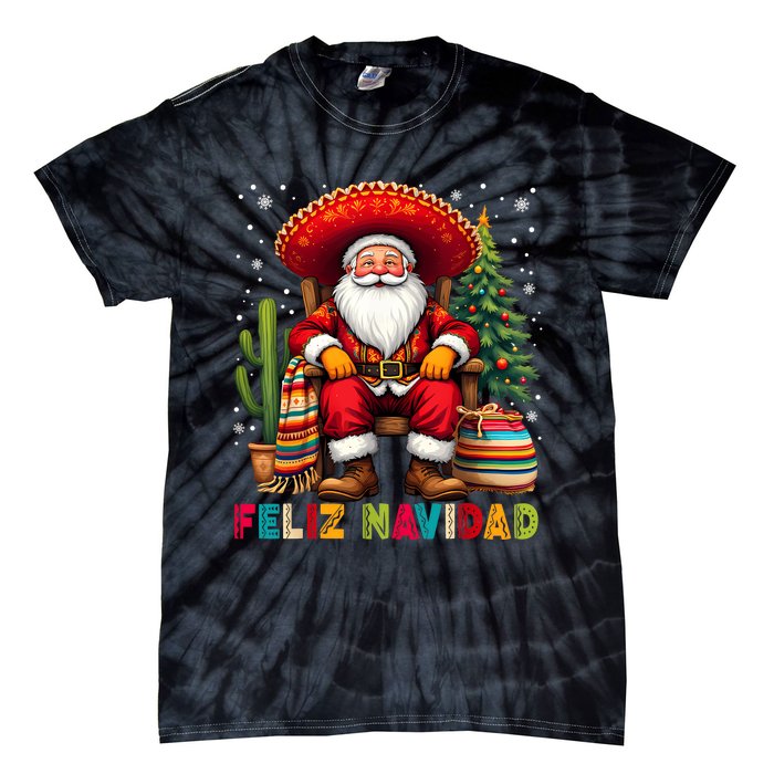 Feliz Navidad Xmas Santa Sombrero Mexican Women Tie-Dye T-Shirt