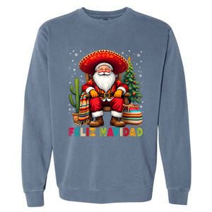 Feliz Navidad Xmas Santa Sombrero Mexican Women Garment-Dyed Sweatshirt