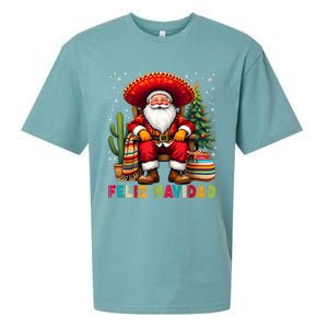 Feliz Navidad Xmas Santa Sombrero Mexican Women Sueded Cloud Jersey T-Shirt