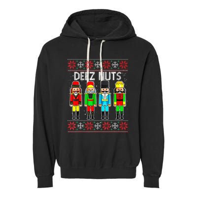 Funny Nutcracker Xmas Gifts Cute Deez Nuts Ugly Christmas Garment-Dyed Fleece Hoodie