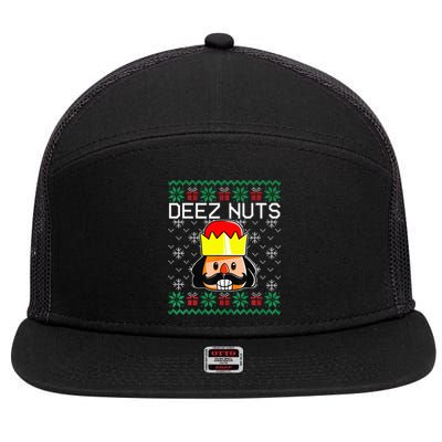 Funny Nutcracker Xmas Gifts Deez Nuts Ugly Sweater Christmas 7 Panel Mesh Trucker Snapback Hat