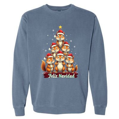 Feliz Navidad Xmas Funny Squirrel Lover Christmas Tree Great Gift Garment-Dyed Sweatshirt