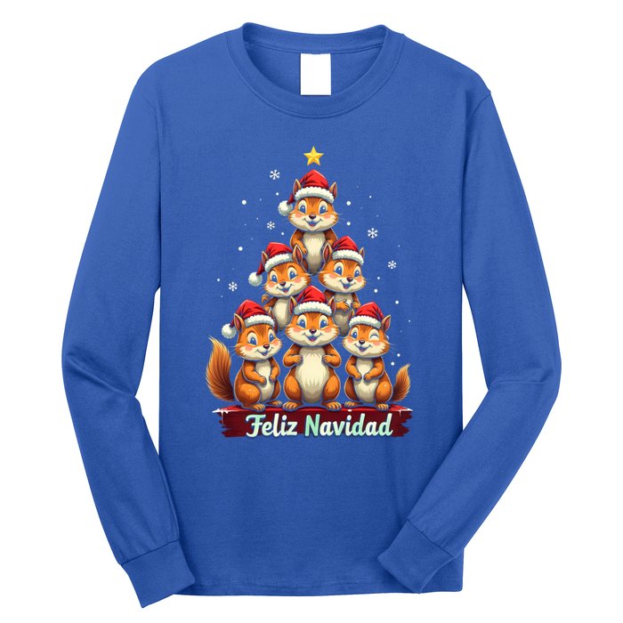 Feliz Navidad Xmas Funny Squirrel Lover Christmas Tree Great Gift Long Sleeve Shirt