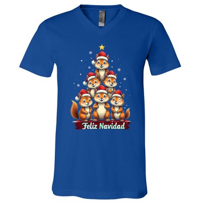 Feliz Navidad Xmas Funny Squirrel Lover Christmas Tree Great Gift V-Neck T-Shirt