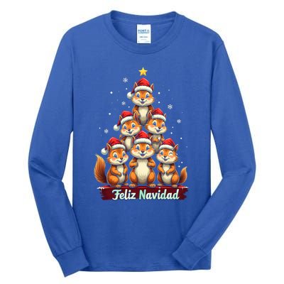 Feliz Navidad Xmas Funny Squirrel Lover Christmas Tree Great Gift Tall Long Sleeve T-Shirt