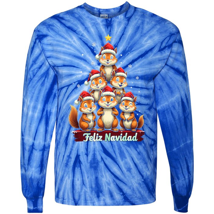 Feliz Navidad Xmas Funny Squirrel Lover Christmas Tree Great Gift Tie-Dye Long Sleeve Shirt