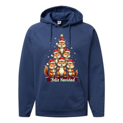 Feliz Navidad Xmas Funny Squirrel Lover Christmas Tree Great Gift Performance Fleece Hoodie