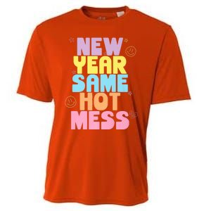 Funny New Years Eve Tee, New Year Same Hot Mess, Sarcastic Cooling Performance Crew T-Shirt