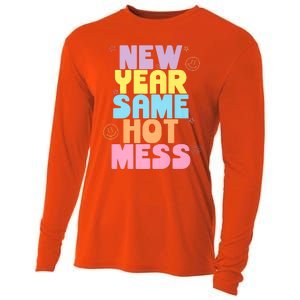 Funny New Years Eve Tee, New Year Same Hot Mess, Sarcastic Cooling Performance Long Sleeve Crew