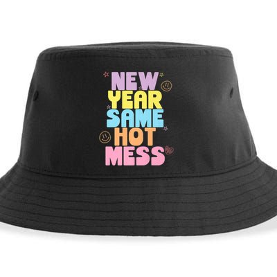 Funny New Years Eve Tee, New Year Same Hot Mess, Sarcastic Sustainable Bucket Hat