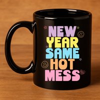 Funny New Years Eve Tee, New Year Same Hot Mess, Sarcastic 11oz C Handle Ceramic Mug