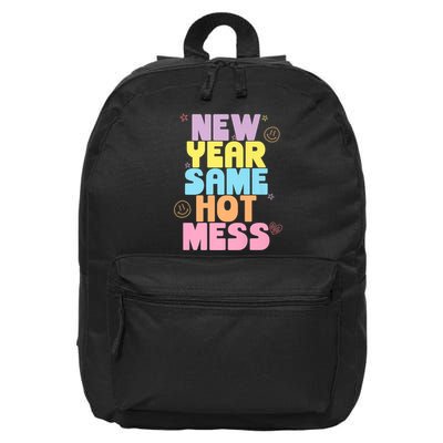 Funny New Years Eve Tee, New Year Same Hot Mess, Sarcastic 16 in Basic Backpack
