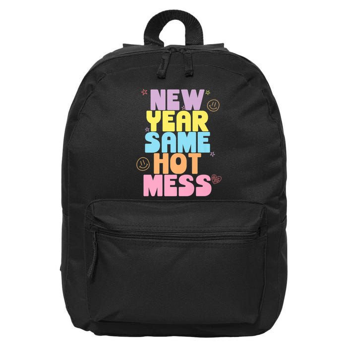 Funny New Years Eve Tee, New Year Same Hot Mess, Sarcastic 16 in Basic Backpack