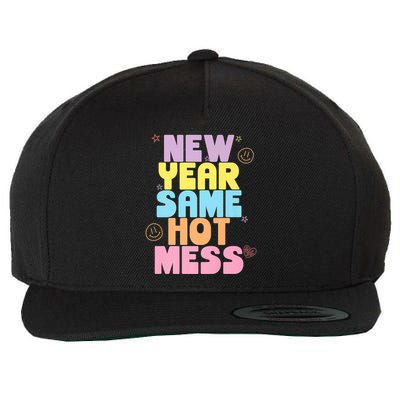 Funny New Years Eve Tee, New Year Same Hot Mess, Sarcastic Wool Snapback Cap