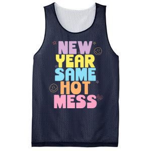 Funny New Years Eve Tee, New Year Same Hot Mess, Sarcastic Mesh Reversible Basketball Jersey Tank