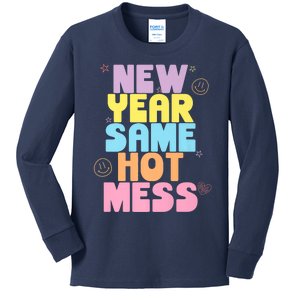 Funny New Years Eve Tee, New Year Same Hot Mess, Sarcastic Kids Long Sleeve Shirt