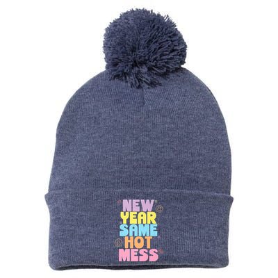 Funny New Years Eve Tee, New Year Same Hot Mess, Sarcastic Pom Pom 12in Knit Beanie