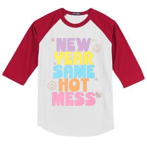 Funny New Years Eve Tee, New Year Same Hot Mess, Sarcastic Kids Colorblock Raglan Jersey