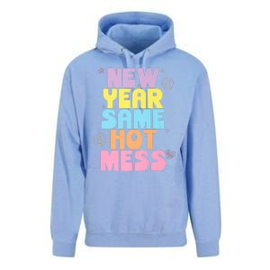 Funny New Years Eve Tee, New Year Same Hot Mess, Sarcastic Unisex Surf Hoodie