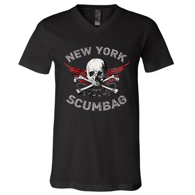 Funny New York Scumbag Vintage Distressed Biker Style V-Neck T-Shirt