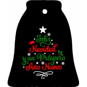 Feliz Navidad Y Prospero Ano Nuevo Mexican Christmas Ceramic Bell Ornament