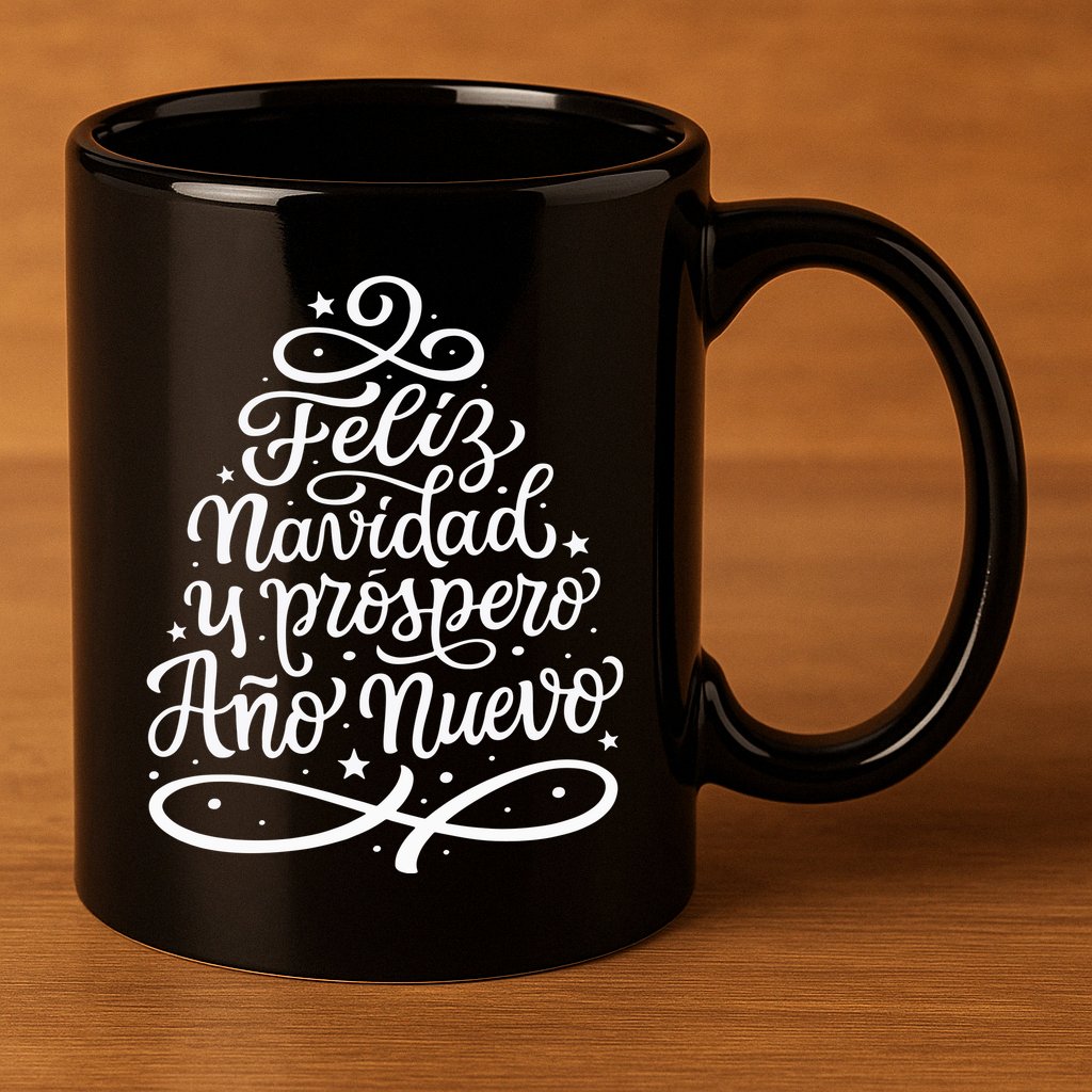 Feliz Navidad Y Prospero Ano Nuevo 11oz C Handle Ceramic Mug