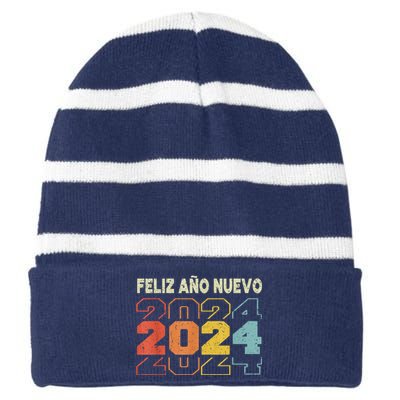 Feliz Navidad Y Prospero Ano Nuevo Striped Beanie with Solid Band