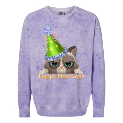 Funny New YearS Eve Cat Party Hat Colorblast Crewneck Sweatshirt