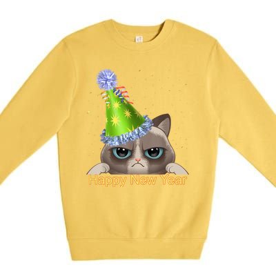 Funny New YearS Eve Cat Party Hat Premium Crewneck Sweatshirt