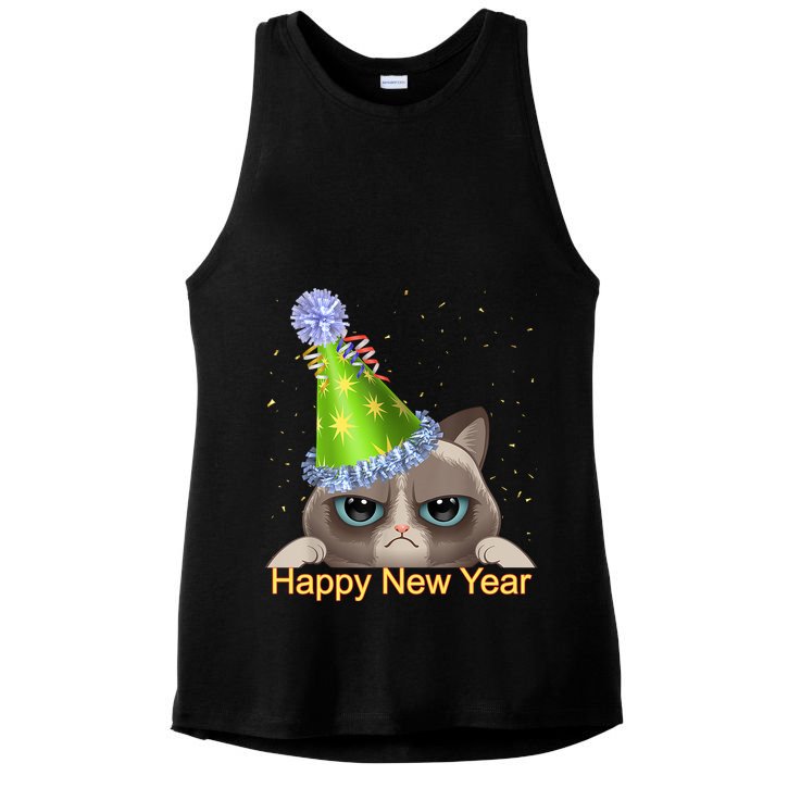 Funny New YearS Eve Cat Party Hat Ladies PosiCharge Tri-Blend Wicking Tank