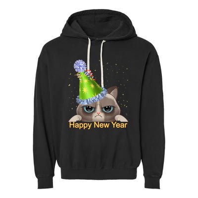 Funny New YearS Eve Cat Party Hat Garment-Dyed Fleece Hoodie