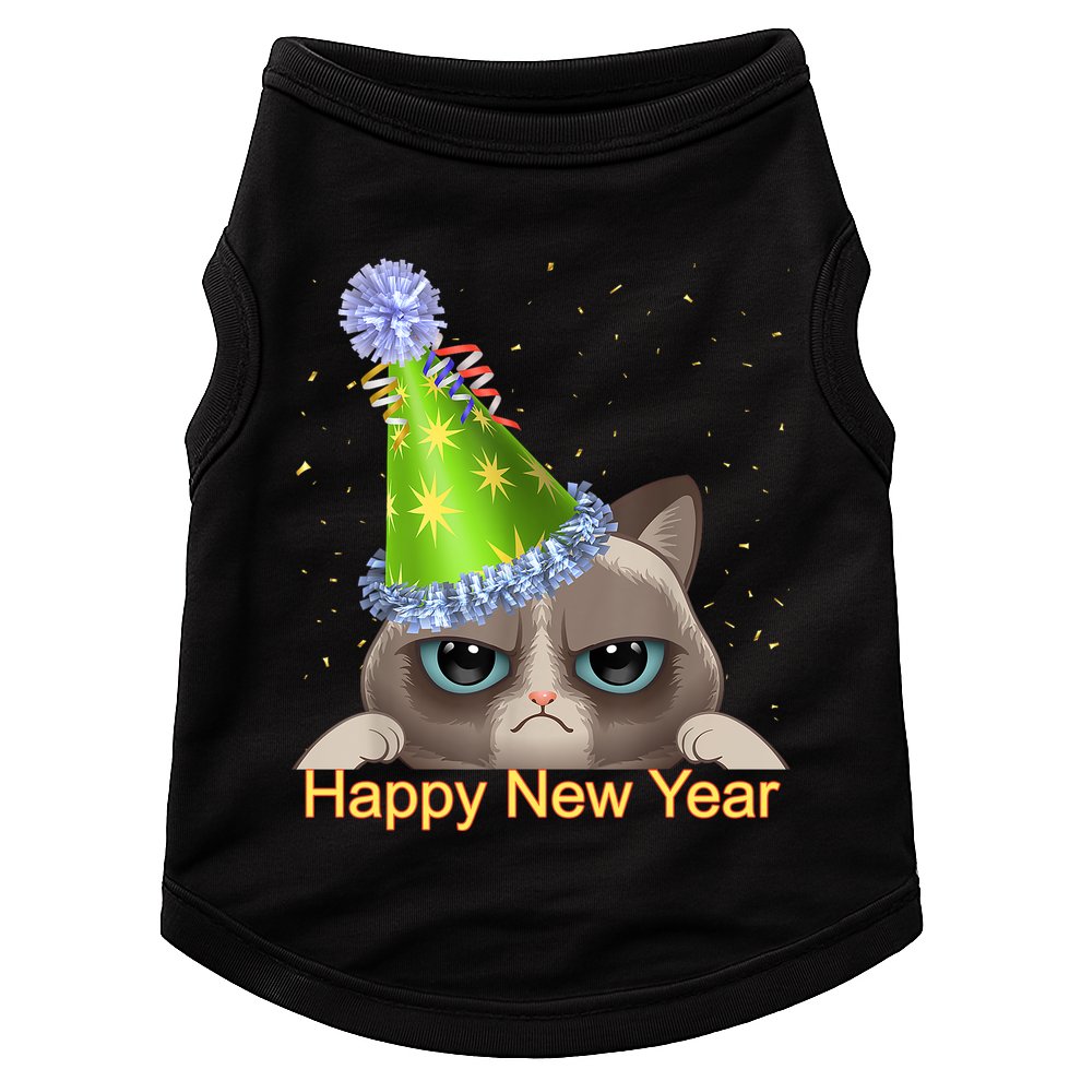 Funny New YearS Eve Cat Party Hat Doggie Tank